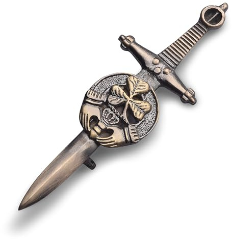 Kilt Emporium Irish Shamrock Claddagh Celtic Knot Kilt Pin Saint Patricks Day Gift - 4 Inch (Brass Antique)