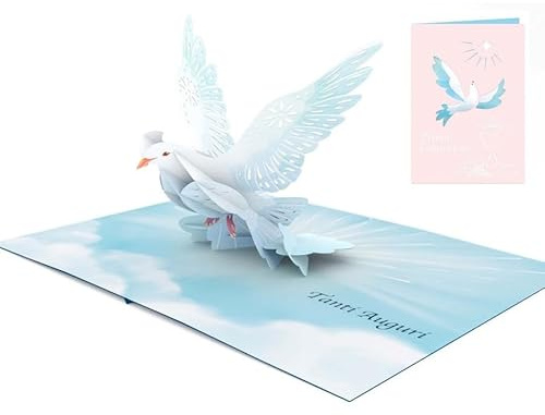 Biglietto d'auguri PRIMA COMUNIONE lei con colomba - Origamo 3D - Biglietto SOLIDALE - Pop Up - Il Biglietto augurale più fatto a mano al mondo