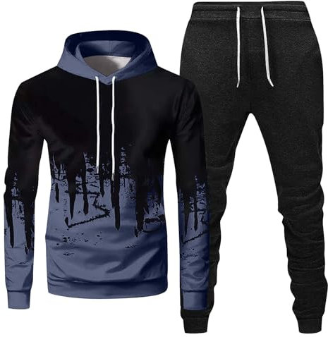 KONG JIMFAN Trainingsanzug Herren Jogginganzug Herren 2-Teilig Set Trainingsanzug Tracksuit Mit Reißverschlüssen Tasche Freizeitanzug Hosen Übergangs Sportanzug Sport Anzug Herren(#B Navy,M)