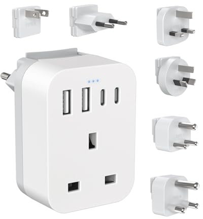 UK to Worldwide Travel Adapter Set, Travel Adaptor Kit with 4 USB Ports (2 USB C), International Plug Adapter with 6 Removable Plug
