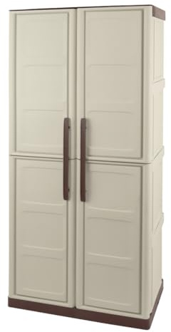 INTEC Armoire de Rangement Haute 2 Portes 3 étagères - 70 x 39 x 165 cm - Armoire Intérieur/Exterieur Résistante