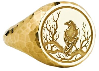 LKBEADS Korv i 925 sterlingsilver | guldpläterad ring | Sigillring i rund form, 14 x 14 mm | Bandstorlek US 5–12,5 avelaibal | LKDR_0200