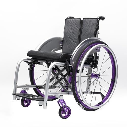 CFMAIF Rullstol, vikbar lätt, aluminium, rullstolar med självdrift, transirullstol, avtagbart fotstöd, reserullstol (lila, 42 cm/16,5 tum sits)