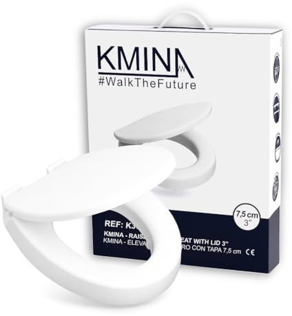 KMINA Raised Toilet Seat with Soft-Close Lid, Height 3 Inch (7.5 cm), Fits Standard Oval Toilets, Duroplast, White, Rear-Fix Installation