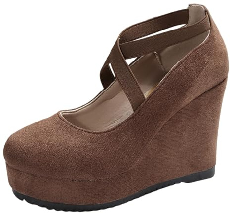 Zapatillas de running para mujer, elegantes zapatos casuales para mujer para comodidad diaria con diseño sin cordones y tacón de cuña para todas las estaciones, café, 38 EU