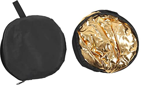 Riflettore di luce fotografico 5 in 1, riflettore rotondo pieghevole con maniglia, riflettori morbidi bianco argento oro nero per trasmissione dal vivo in studio fotografico, (80 cm)