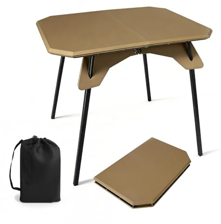 Mingfuxin Outdoor Foldable Camping Table, Portable Lightweight Picnic Table with Height Adjustable Legs Collapsible & Carry Bag Dining Table for Kitchen Garden Beach Fishing BBQ Indoor Outdoor | Portable Folding Table with Aluminium Legs for Beach Picnic BBQ Hiking Fishing Indoor Outdoor Khaki