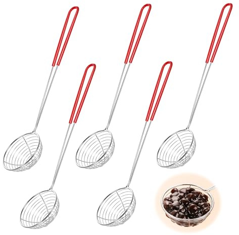 Un ensemble de 5 Passoire Cuisine,Acier inoxydable Passoire Chinois Cuisine Petite Passoire Poignée,Epuisette Fondue Chinoise,Parfait pour Cuisiner(27 X 6.5 CM)