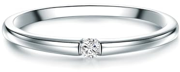 Trilani Damen-Solitärring Sterling Silber Diamant weiß im Brillantschliff 0,05 Karat-Verlobungsring Diamantring Solitär Verlobungsring Brillant