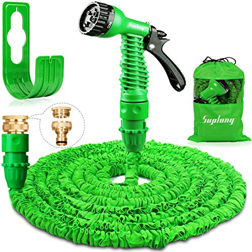 Suplong Expandable Garden Hose 50ft,Expanding Hose Pipe with 1/2,3/4 Fittings,Lightweight Flexible Garden Hose with 7 Function Spray Nozzle(50ft, Green)