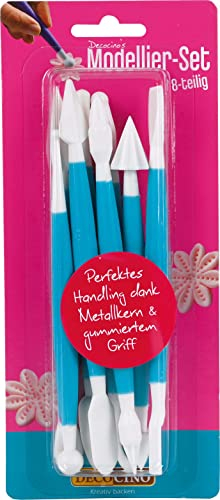 Decocino Modellier-Set 8-teilig – ergonomisches Modellierwerkzeug ideal zum Formen, Modellieren & Prägen von Fondant, Marzipan, Blütenpaste & DecoChoc