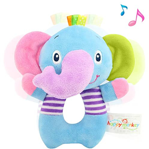 Plush Elephant Soft Rattles Toy for Over 0 Months Newborn Baby Shaker Toy Cartoon Stuffed Animal Ring Rattle