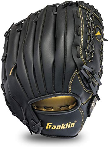 Franklin Sports Field Master Baseball Softball Handschuh Baseball und Softball Handschuh für Erwachsene und Jugendliche Linkswerfer 12 Zoll schwarz/Gold