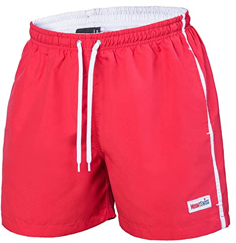 Mount Swiss herr badbyxor Dario med sidofickor och bakficka I fashionabla herrshorts simning fritid vattensport I bekväma badshorts i många färger storlek S – 6XL, röd, 4XL