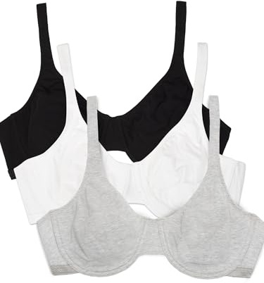 Fruit of The Loom Women's Cotton Stretch Extreme Comfort Bra, Black/White/Grey Heather, 40DD