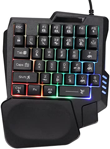 Enhandsspeltangentbord, Rgb-Bakgrundsbelyst 35 Nycklar Vattentätt Brett Handledsstöd Enhandstangentbord, Bärbar Minispeltangentbord Ergonomisk Spelkontroll För Pc-Spelare