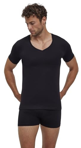 FALKE Herren Unterwäsche Daily Comfort Multipack Deep V Neck M S/s Ts Baumwolle atmungsaktiv 2 Stück, Schwarz Black 3000, M