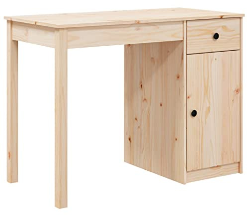 vidaXL Solid Wood Pine Desk Home Office Furniture Wooden Computer Table Bedroom Standing Computer Study Writing Desk with Storage Drawer