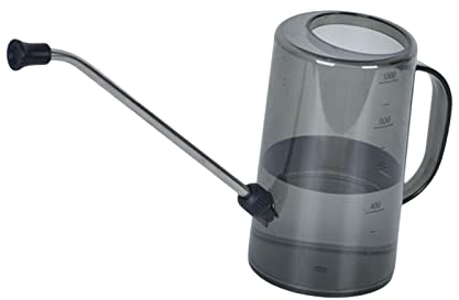 Milageto Gießkanne klein für den Hausgarten, Blumengießkanne mit Langer Tülle und abnehmbarem Sprühkopf, Kunststoff-Gartengießkanne zum Gießen von Blumen, Bonsai-Pflanzen, Bäumen, 1 L Hellgrau