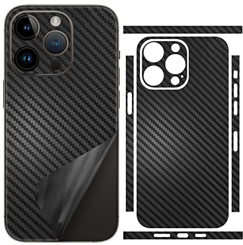 for iPhone 14 Pro Max Skin Wrap Phone Sticker Carbon Fiber Vinyl Ultra Thin Slim Ultralight Decal Glass Protector Film Protective for Back Side Borders Camera Black Frame (iPhone 14 Pro Max)