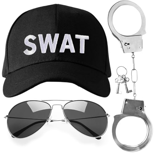 Disfraz de SWAT para Adultos - Accesorios de Halloween y Policía para Hombre - Sombrero, Esposas y Gafas de Sol