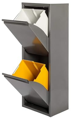 WELL HOME MOBILIARIO & DECORACIÓN 2-vägs metallpapperskorgen och återvinningskärl, 2 x 17 L (34 L) Glansig grå