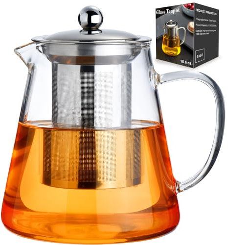 Baalaka Glass Teapot 18.6oz/550ml, Tea Pot with Removable Infusers for Loose Tea, Borosilicate Glass Tea Kettle Tea Maker Stovetop for Camping, Tea Infuser for Loose Leaf Tea Travel