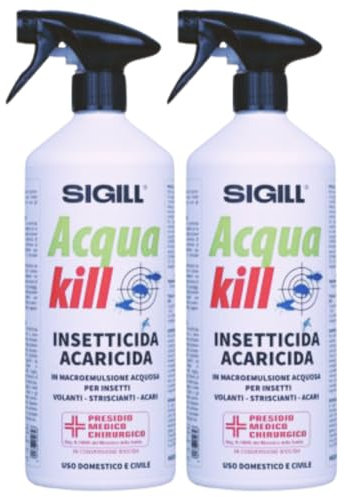 Insetticida Acaricida Spray ACQUA KILL, Liquido Microincapsulato. Pronto All'Uso a Largo Spettro D'Azione e Lunga Persistenza 750ml (2 Spray)