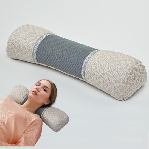 EDMILE Buckwheat Pillow for Sleeping Bolster Neck Support Pillow, Adjustable Firm Cervical Cylinder Roll Pillow for Shoulder Pain Relaxation, Khaki 5x20