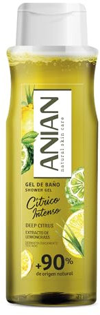 ANIAN - Gel de Baño Cítrico Intenso, 750 ml, con Extracto de Lemongrass, Aroma Profundo e Intenso, para Todo Tipo de Piel, +90% Ingredientes de Origen Natural, Apto para Veganos