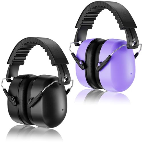 Procase 2 Casque Anti Bruit Adulte Adolescent, Casque Antibruit Pliable Réglable Confortable, avec Une Atténuation de SNR 32dB, Serre-tête Souple pour Milieu Bruyant ou Stressant -Noir Violet