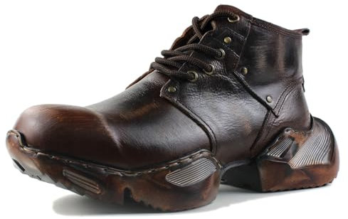 COWSDELLA Vintage Chukka Stiefel für Männer Schnürstiefel Motorrad Casual Leder Kleid Stiefelette für Retro Männer Mode CD-5008-S-1,Retro Braun, Men's Size EU43