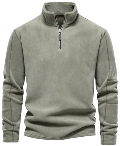 PADOLA Fleece Pullover Herren 1/4 Zip Arbeitspullover mit Stehkragen Winter Warm Rollkragenpullover Langarm Sweatshirt Dicker Pulli Outdoor Winterpullover Fleecejacke Hoodie (L, 1 Grün)