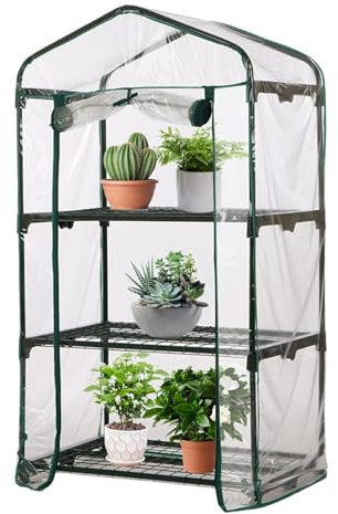 Plant House - Serra riscaldante per il sole, piccola serra all'aperto, serra da cortile a 3/4 livelli con ruote di bloccaggio, da coltivazione con copertura con cerniera, ripiani per piante da
