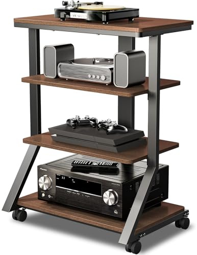 5Rcom HiFi Racks and Stands Audio Rack Cabinet AV Shelf Movement Stand 4 Tiers Wooden Shelves for Turntable Record Player DVD Entertainment Unit Multifunctional Height Adjustable Load Capacity 54KG