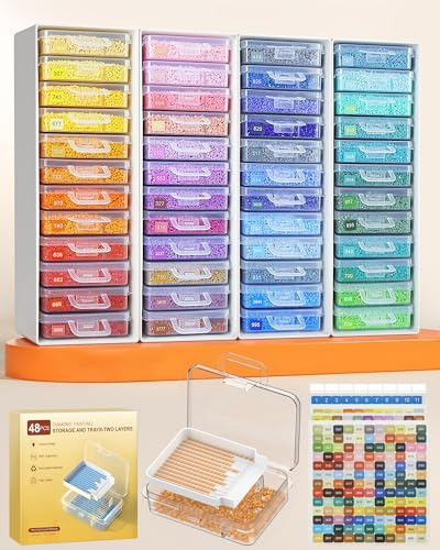 Redtwo 48 PCS Diamond Painting Storage Containers Trays, White