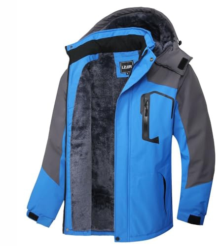 LZLER Men's Winter Jackets Warm Windproof Ski Snow Winter Coats Waterproof Fleece Windbreaker Snowboarding with Hood
