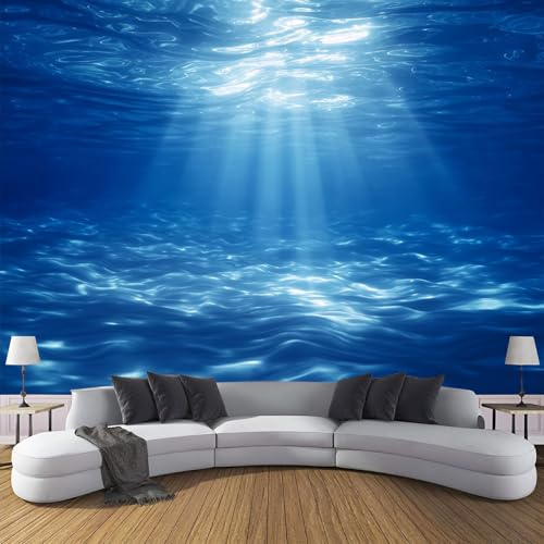 Papel Pintado Pared 3D, La Luz Sol Penetra El Mar Papels Tapiz, Naturaleza Fondo Marino Tejido No Tejido Fotográfico, Azul Fotomurales Papel Pintado Pared Dormitorio Murales Wallpaper 400×280cm