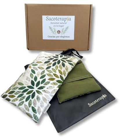 Sacoterapia – Saco térmico semillas 50x16 cm Olive – Bolsa de calor y frío microondas – Lavanda, romero y trigo – Funda lavable – Alivio natural – Hecho en España (OLIVE, 50X16)