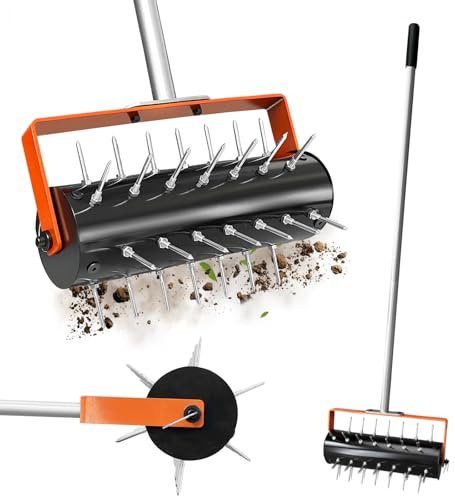 Failenfeivp Rolling Lawn Aerator Tool with 42 Spikes Grass Seed Dispenser for Small Seeds，Handheld Seed Planter Tool Seed Dibber Multifunctional Seed Spacer Gardening Tools