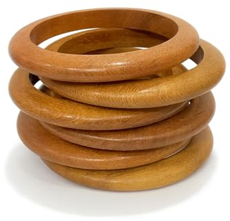 SHAFA IMPEX Handmade Wooden Bangles for Women Multi Layer Stackable Textured Set of 6 Vintage Bracelets Wood Jewelery Gift for Women (64 mm)