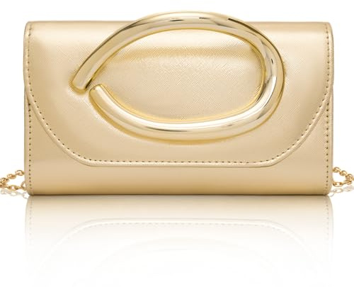 Larcenciel Sac à Main Femme–Pochettes et Clutches Femme en Cuir avec Poignée en Laiton, Sac Bandoulière Tendance avec Chaîne