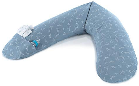 Theraline Ersatzbezug für Das Original Schwangerschaftskissen & Stillkissen, Stillkissen Bezug 190 cm, aus 100% Baumwolle, Farbe: Kolibris-Kangaroo Style Pockets
