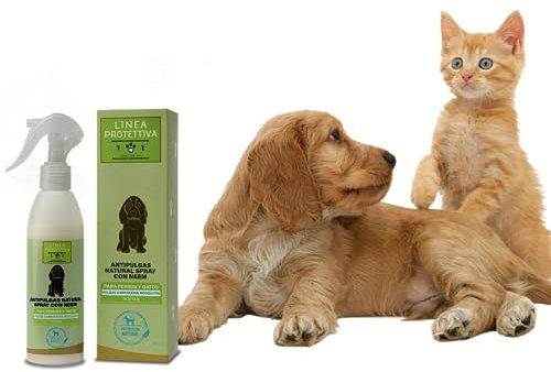 Spray Répulsif Naturel Contre Puces, Tiques, Moustiques - à l'huile de Neem pour Chiens et Chats - Protection Contre Ácaros, Mites et Autres Insectes et Parasites - 250ml, Linea 101
