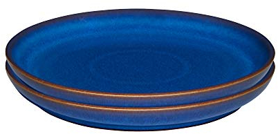Denby - Imperial Blue Medium Plates Set of 2 - Dishwasher Microwave Safe Crockery 21cm - Royal Blue Coupe Ceramic Stoneware Tableware - Chip & Crack Resistant Lunch Plates
