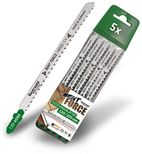 5x Bayerwald Werkzeuge Bent Force CV Stichsägeblätter 130 mm Länge | verz. Länge 105 mm | max. Schnitttiefe 60 mm | Für Holz - Feine Schnitt Qualität