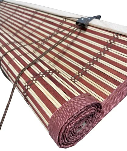 Tapparella a rullo in Listelli di Bambù Midollino con arrotolamento a carrucola (Marrone Scuro, 120x250H cm)