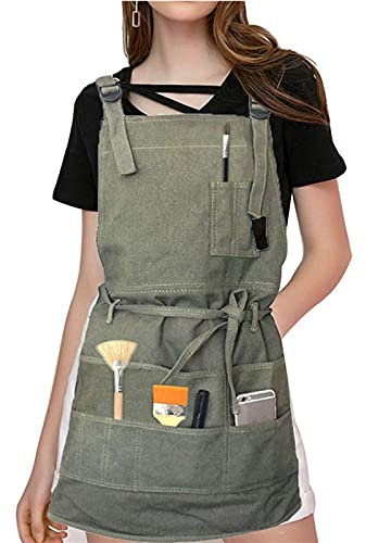 SANON Tablier d'atelier avec bretelles croisées dans le dos réglables avec poches à outils, tablier de travail en toile, tablier de peinture pour homme et femme, comme sur l'image, Medium