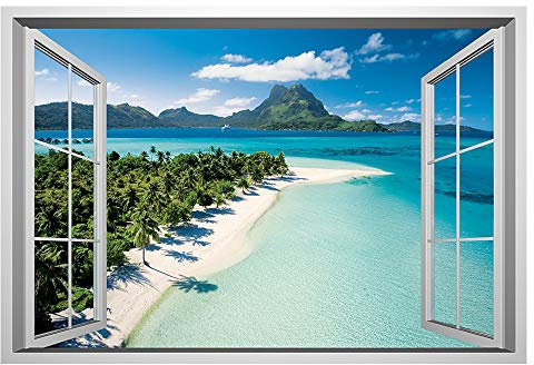 Lichi Adesivo da parete 3D per finestra, con immagine di isola e spiaggia, per decorazione domestica