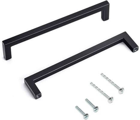 Jukzi Lot de 20 poignées d'armoire de cuisine carrées en alliage d'aluminium massif noir mat de 160 mm d'écart entre les trous - Barre carrée haute texture, accessoires pour placard, tiroir, salle de